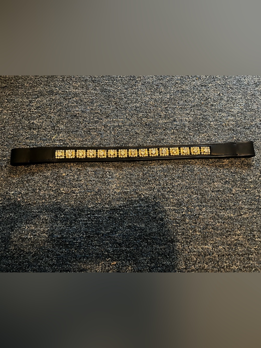Black and Gold Pony Brow Band for Bridle, rhinestones in gold setting.